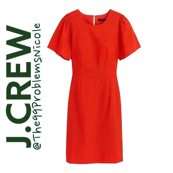 J.Crew Flutter Sleeve Dress in Eyelet Bold Red - Picture 1 of 7